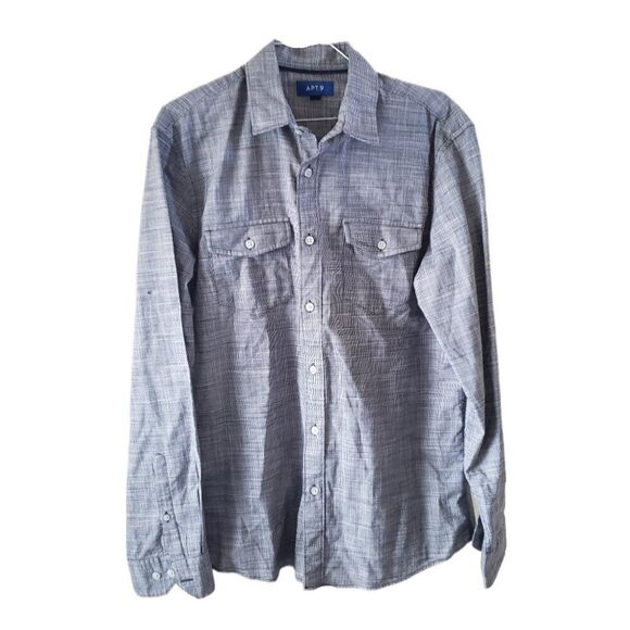 Apt. 9 Dark Gray Button Front Long Sleeve Shirt with Pockets - Picture 1 of 3